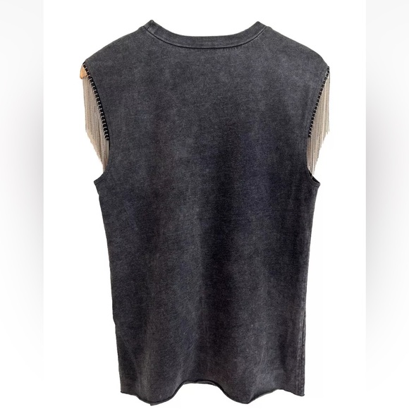 Silver Beaded Fringe Washed Black Grey Western T Shirt Tank Top NWOT Size M - Picture 7 of 9